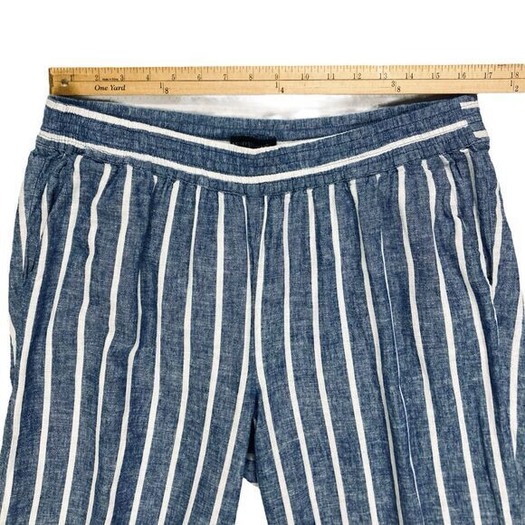 Ashley Stewart Wide Leg Capri Pants Blue Linen Baggy Nautical Beach Lagen Look - Picture 8 of 13